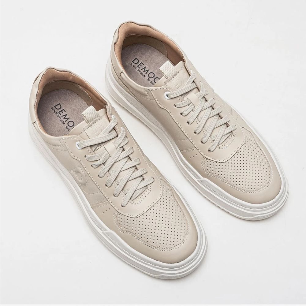 Sapatênis Masculino Democrata Denim Block Creme Bege 2