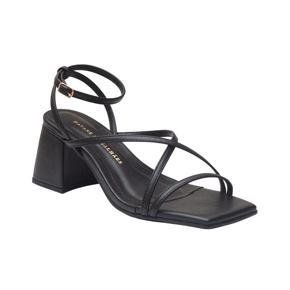 Sandália Equilíbrio Feminina Salto Bloco Dayane Magalhães Preta Preto 2