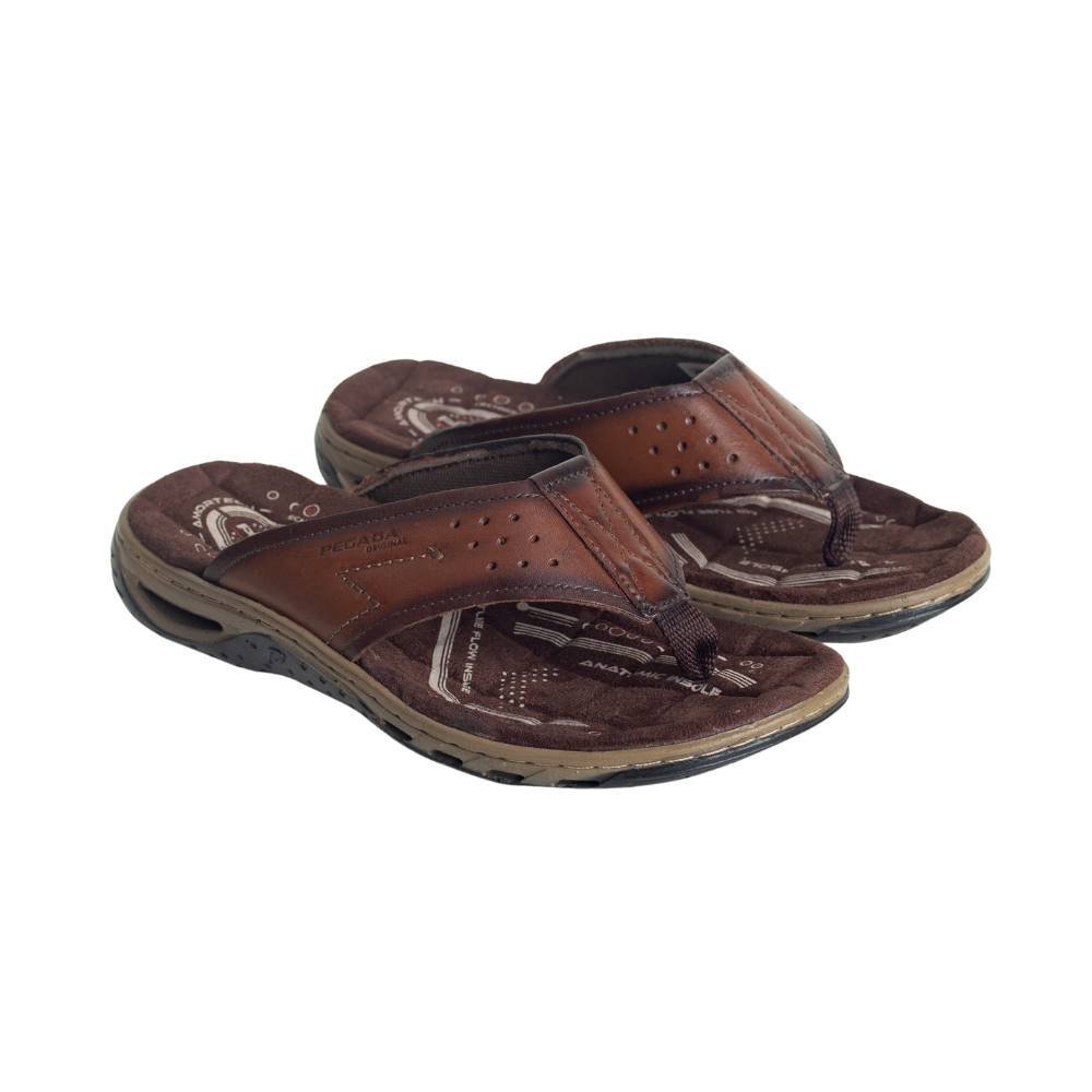 Chinelo Masculino Dedo Em Couro Pegada Marrom Marrom 1