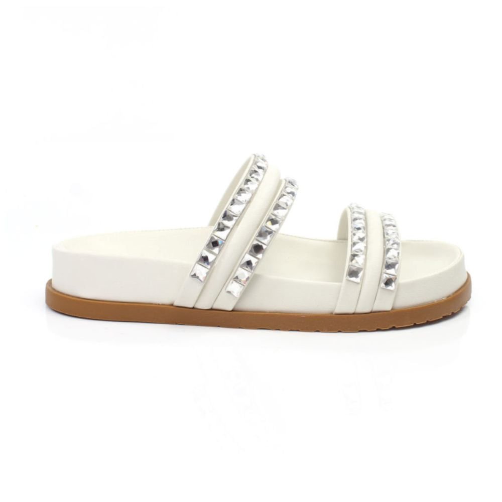 Tamanco Feminino Papete Addan Strass Branco Branco 1