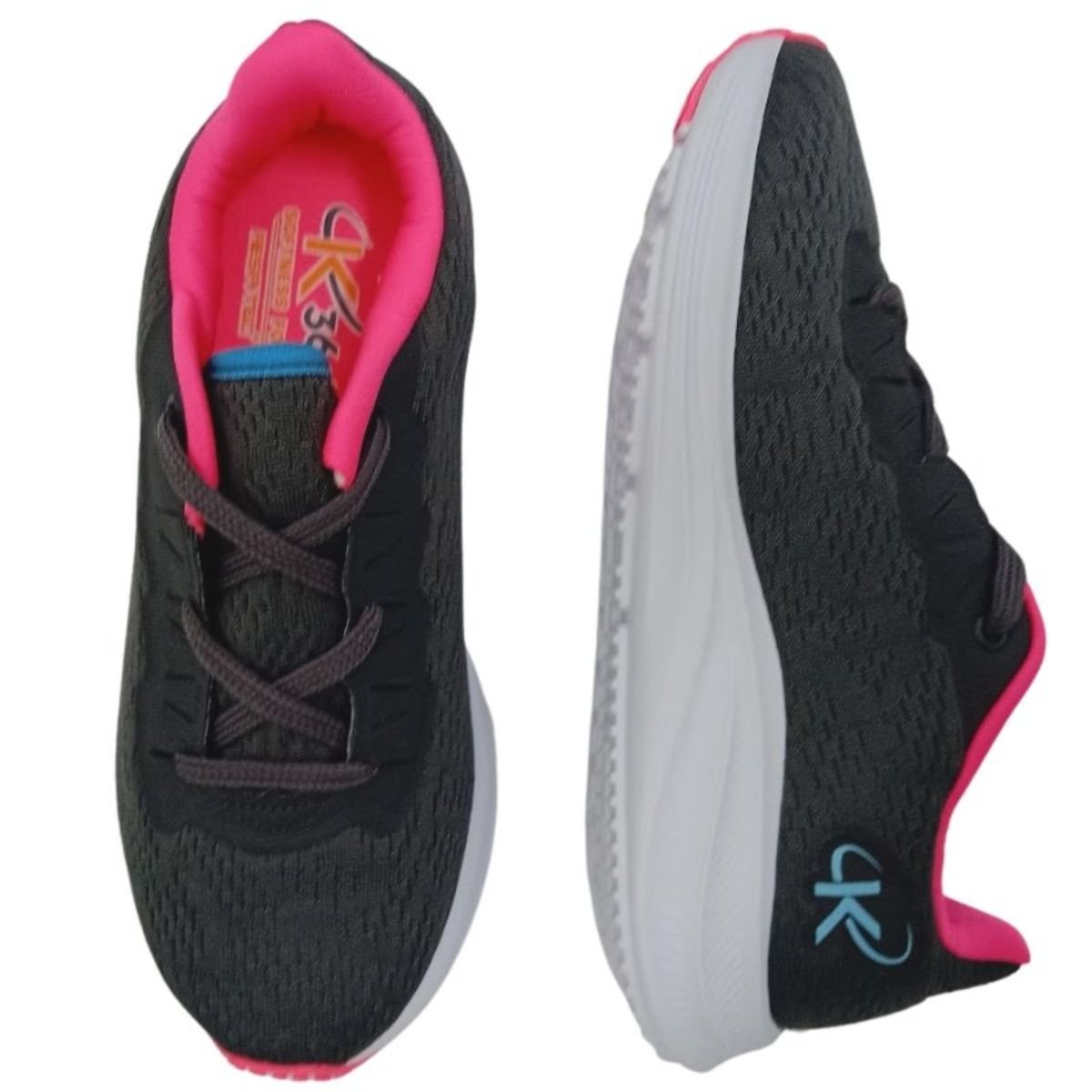 Tênis Infantil Menina Running Kidy Cinza E Rosa Preto 3