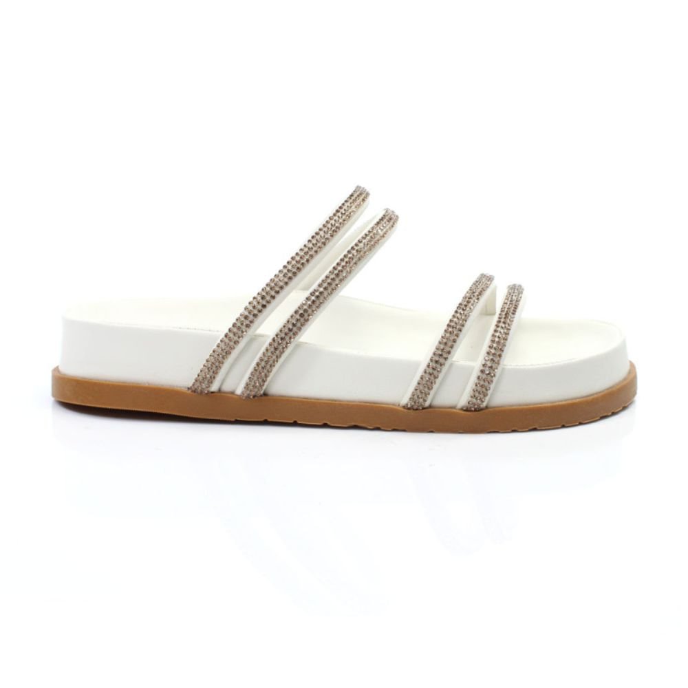 Tamanco Feminino Papete Addan Strass Branco Branco 1