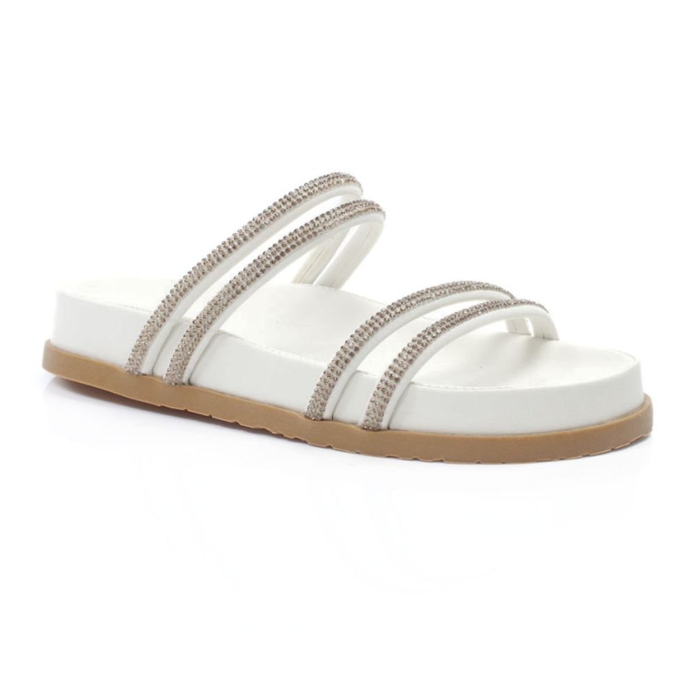 Tamanco Feminino Papete Addan Strass Branco Branco 2