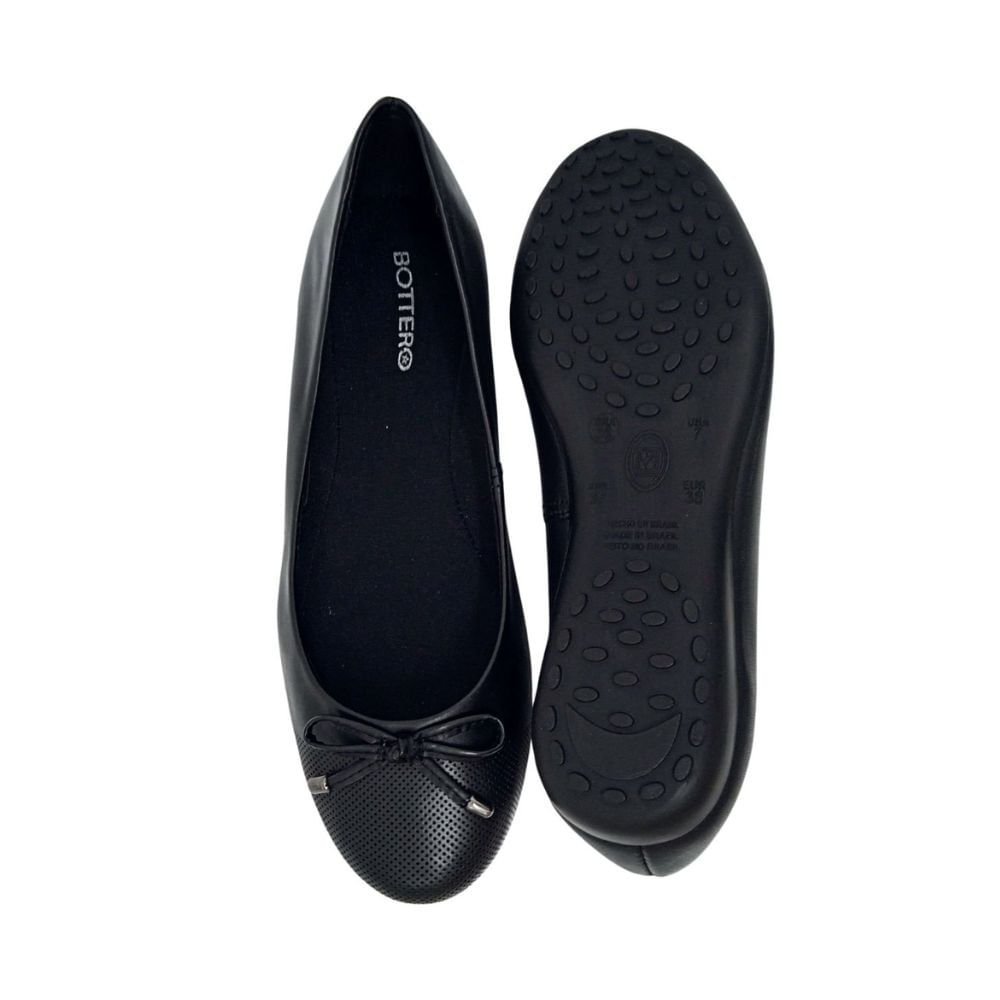Sapatilha Feminino Bico Redondo Bottero Laço Preta Preto 3