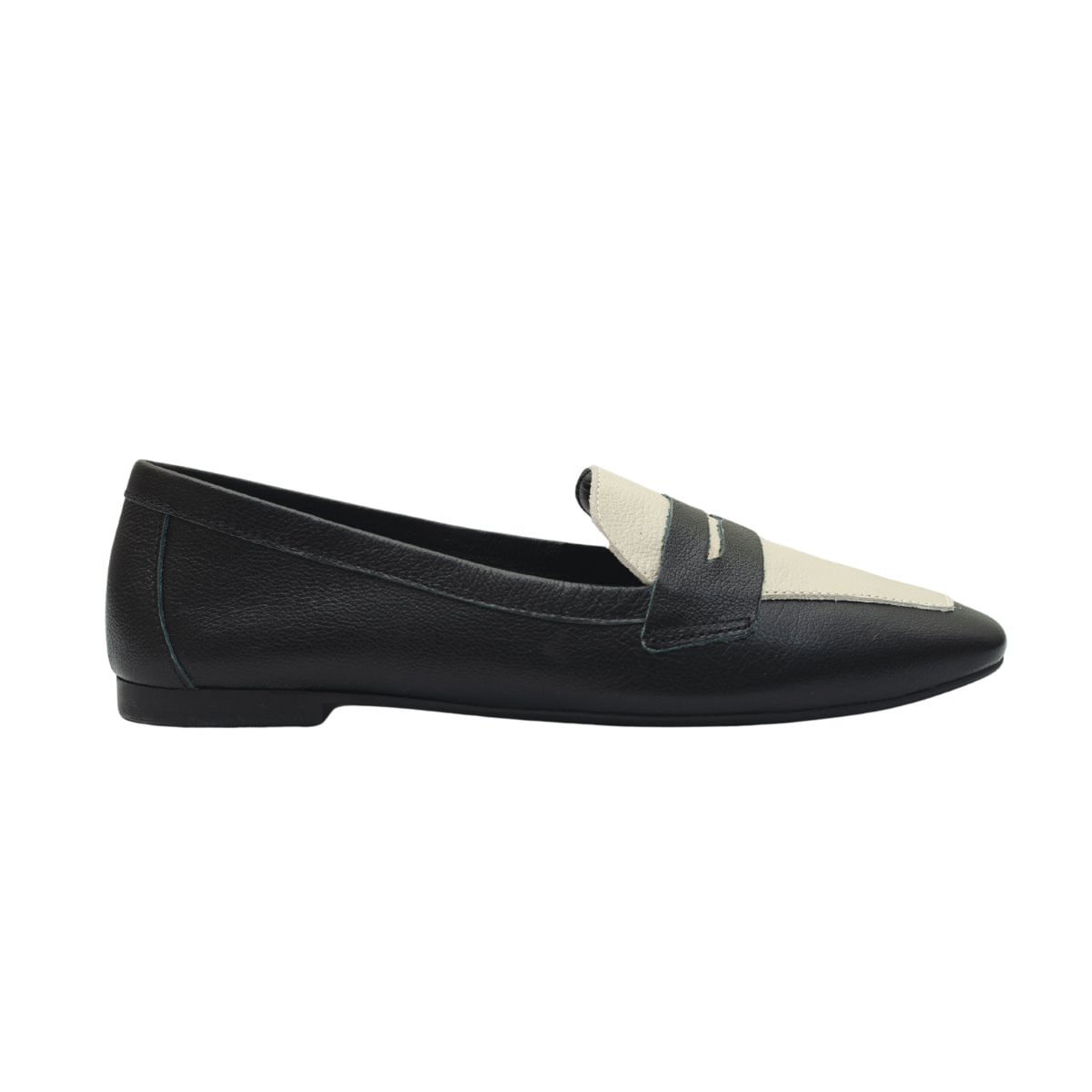 Sapato Mocassim Elegance Couro Dayane Magalhães Preto E Off White Preto 1