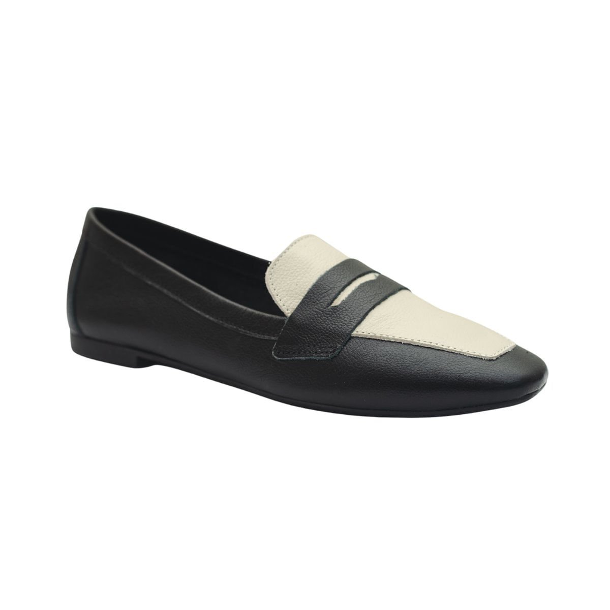 Sapato Mocassim Elegance Couro Dayane Magalhães Preto E Off White Preto 2