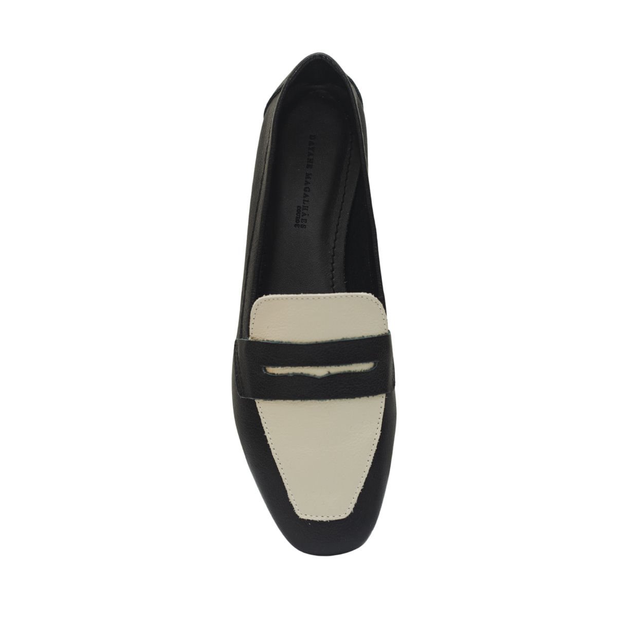 Sapato Mocassim Elegance Couro Dayane Magalhães Preto E Off White Preto 3