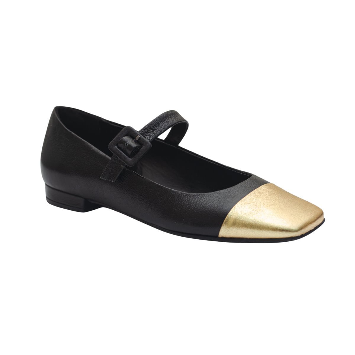 Sapatilha Boneca Vintage Bico Quadrado Dayane Magalhães Preta E Dourada Multicores 2