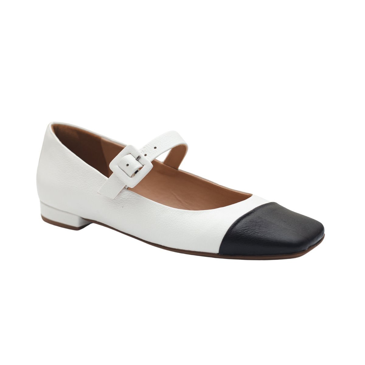 Sapatilha Boneca Vintage Bico Quadrado Dayane Magalhães Branca E Preta Branco 2