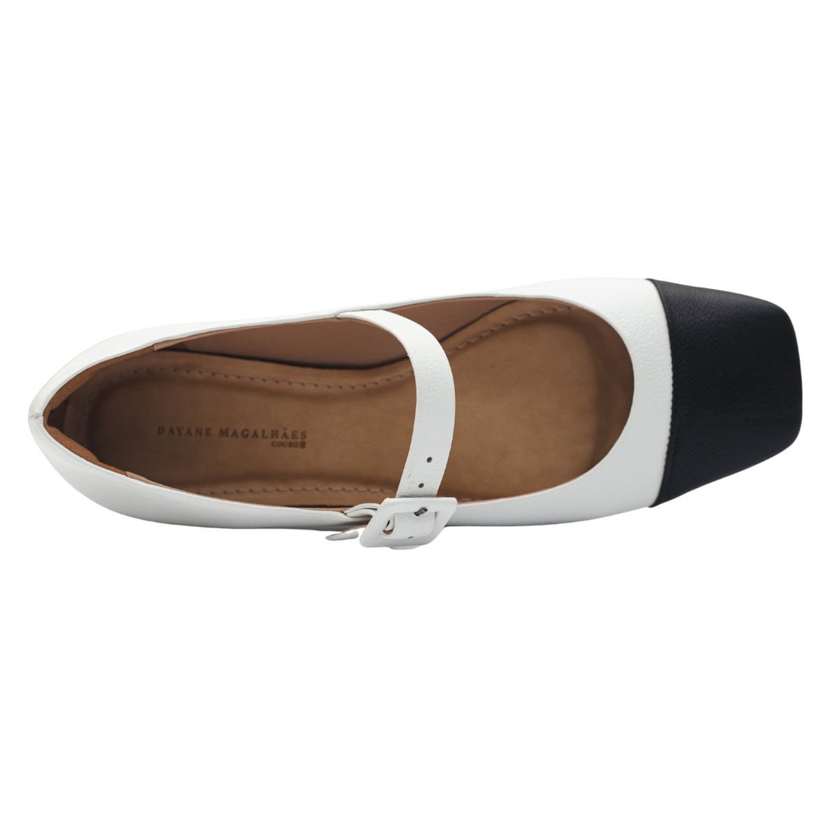 Sapatilha Boneca Vintage Bico Quadrado Dayane Magalhães Branca E Preta Branco 4