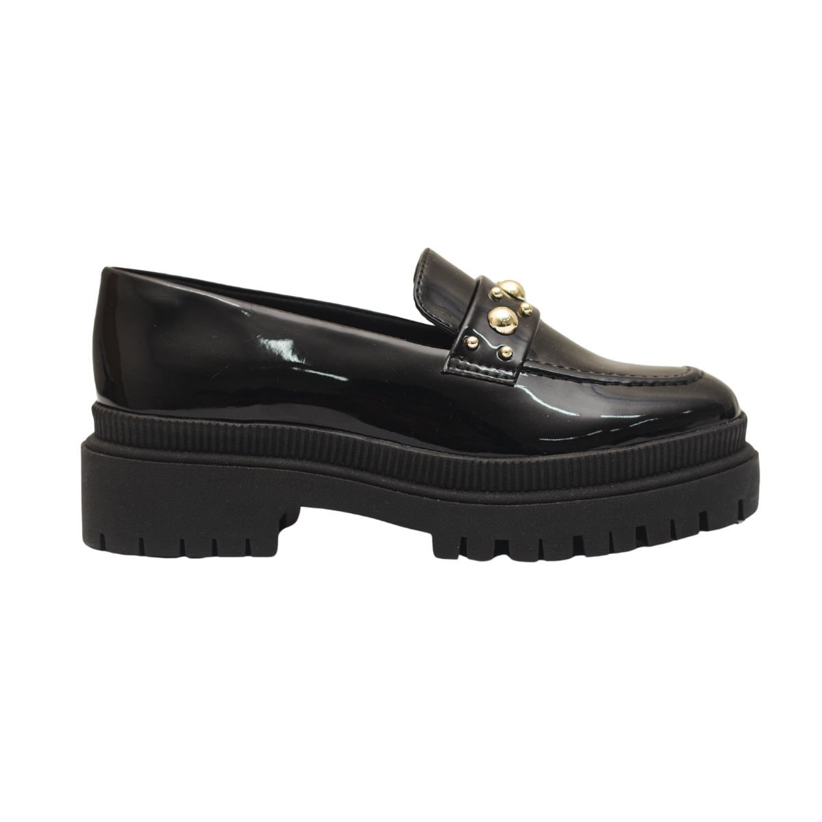 Sapato Mocassim Tratorado Verniz Alure Dayane Magalhães Preto