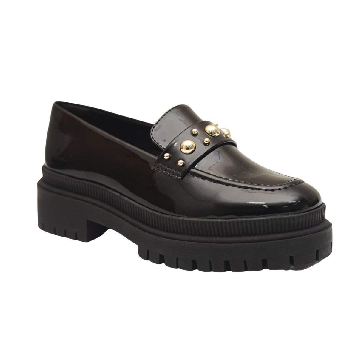 Sapato Mocassim Tratorado Verniz Alure Dayane Magalhães Preto 2