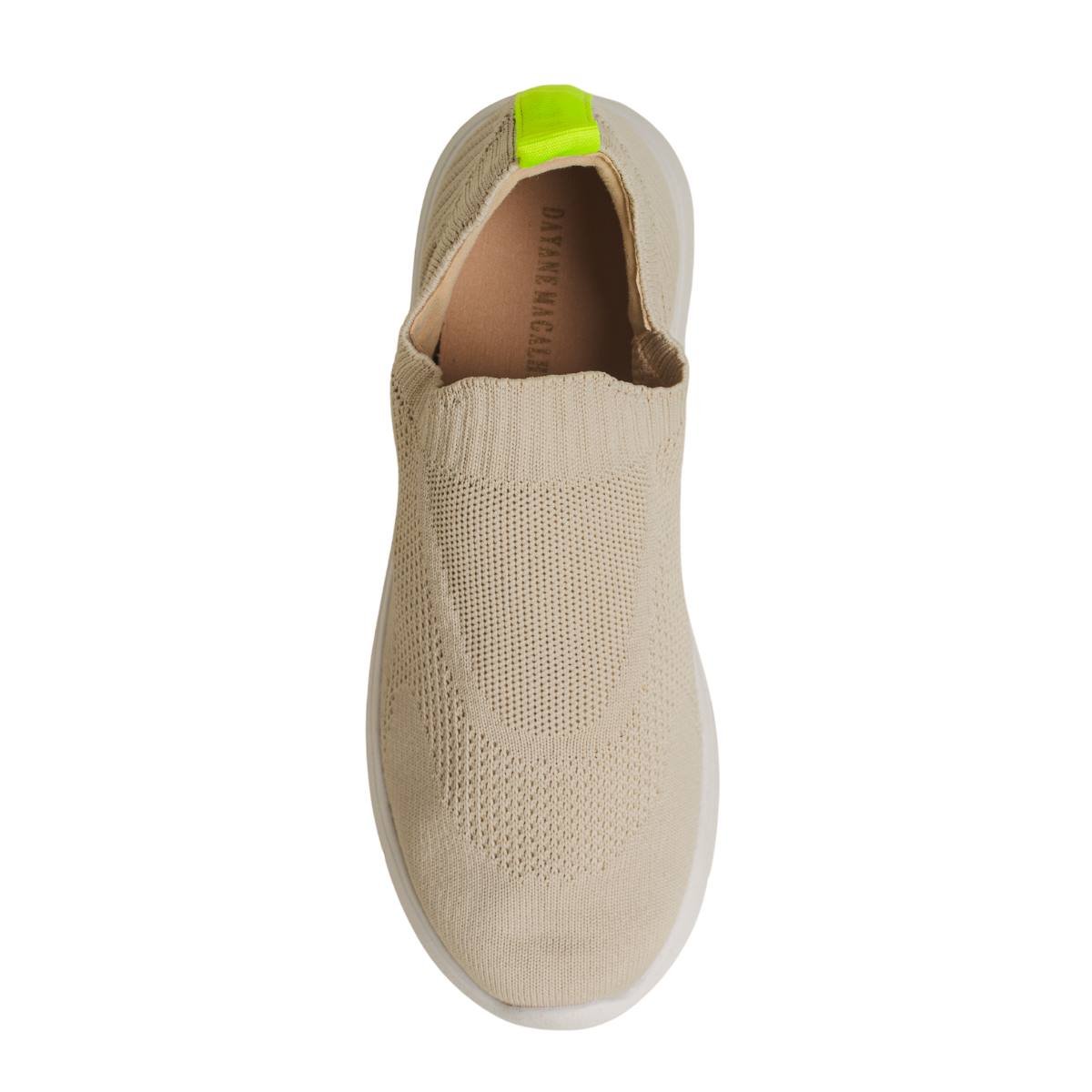 Tênis Slip On Knit Vivacity Dayane Magalhães Baunilha E Verde Lima Bege 3