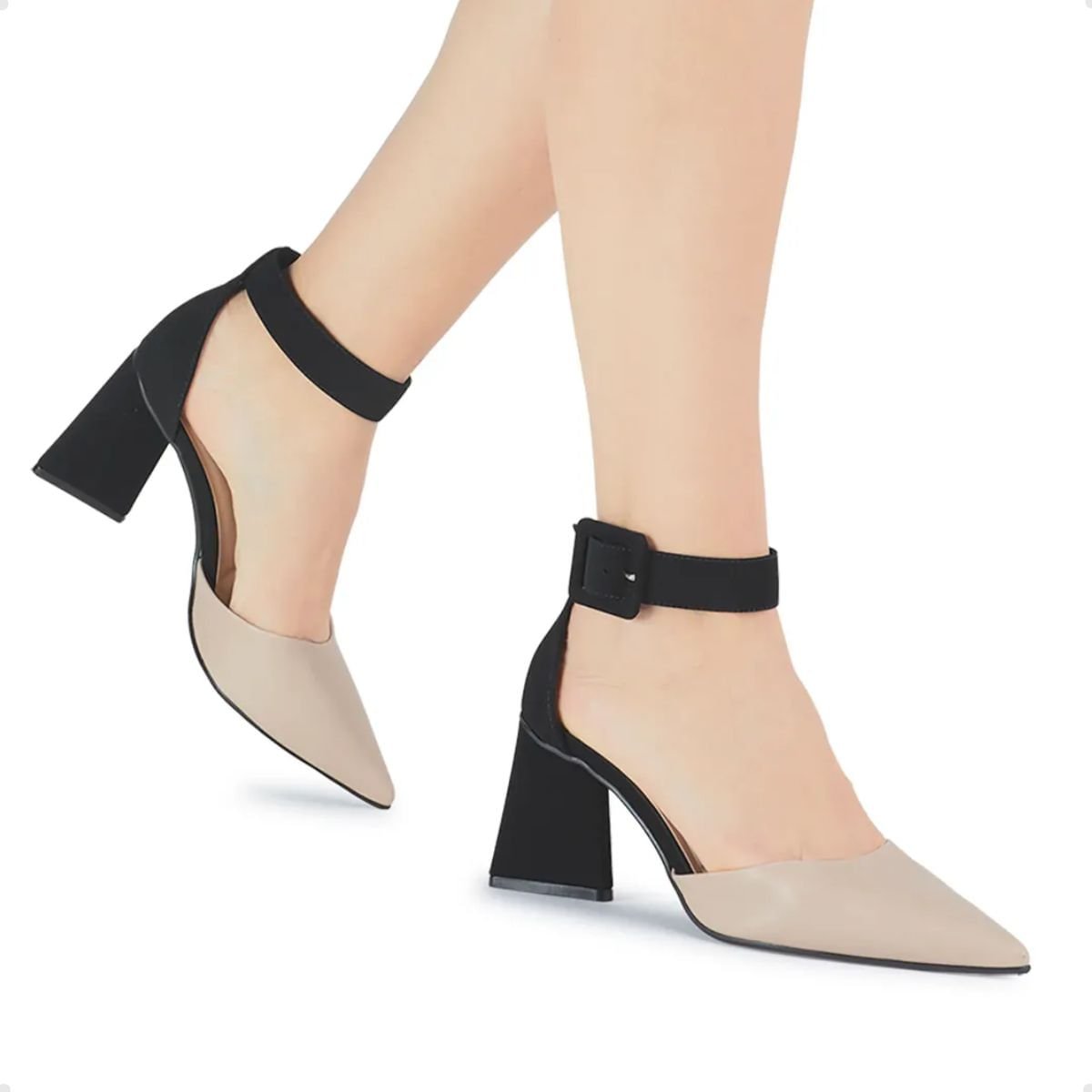 Sapato Feminino Salto Médio Bebece Preto E Bege Bege/Preto 3