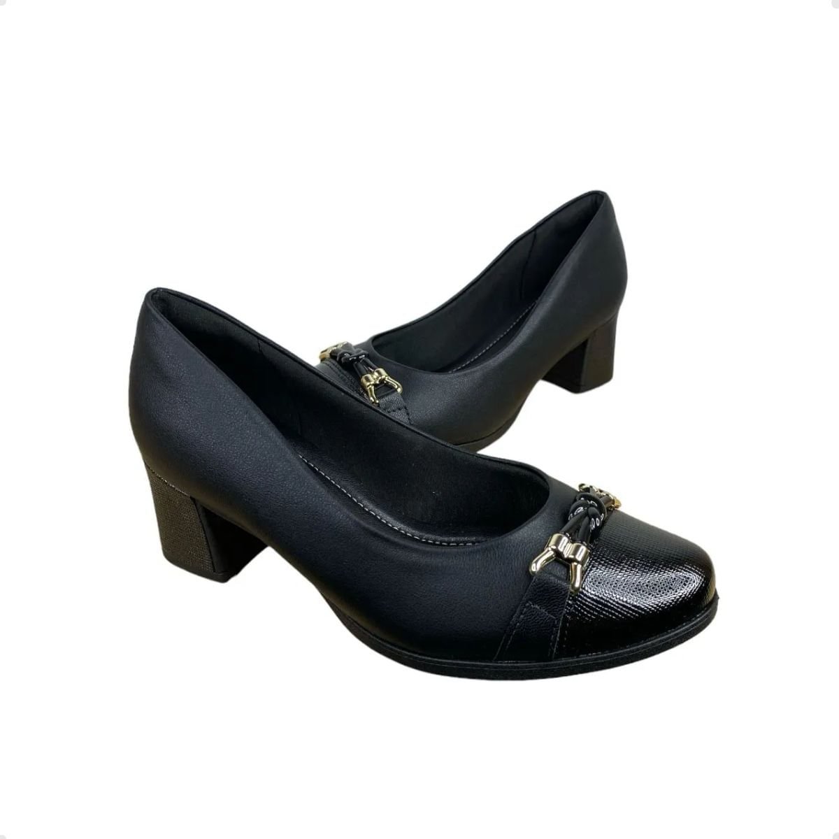 Sapato Feminino Salto Médio Grosso Piccadilly Preto Preto 4