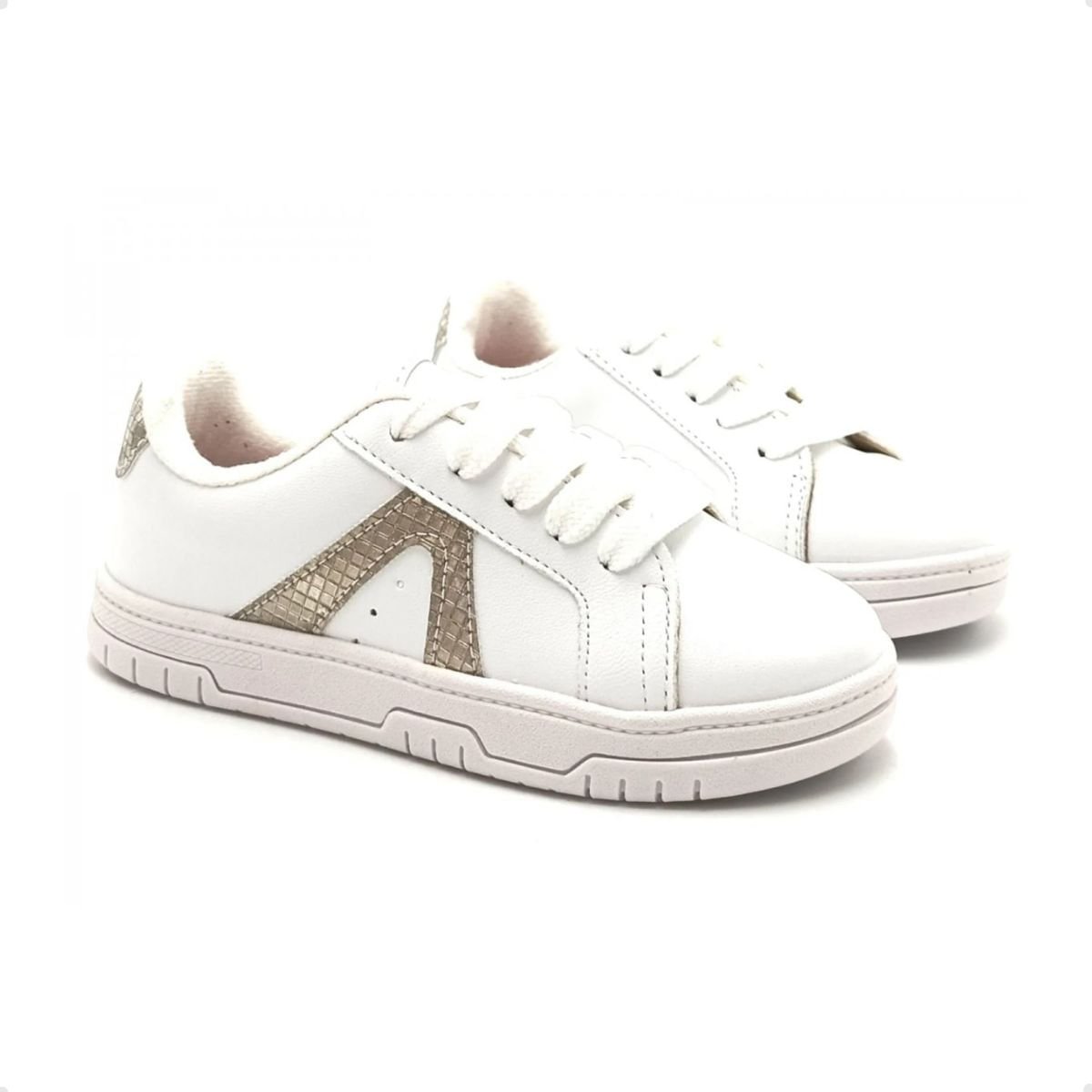 Tênis Casual Infantil Molekinha Branco E Dourado Branco 2
