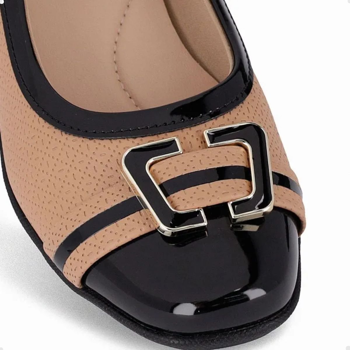 Sapato Feminino Anabela Piccadilly Verniz Preto E Bege Preto 5