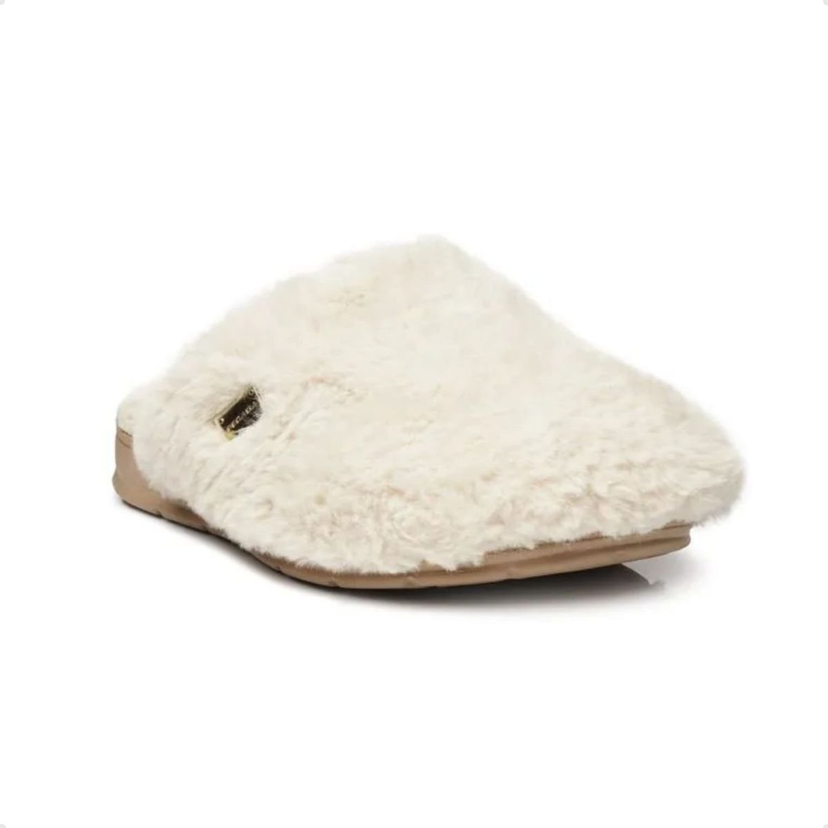 Pantufa Feminina Aberta Pegada Em Tecido Branca Areia 2