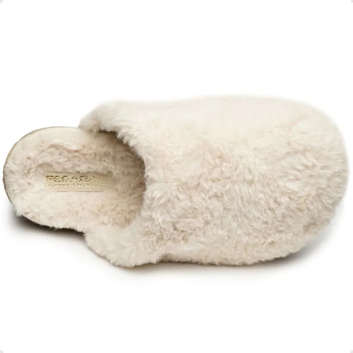 Pantufa Feminina Aberta Pegada Em Tecido Branca Areia 3