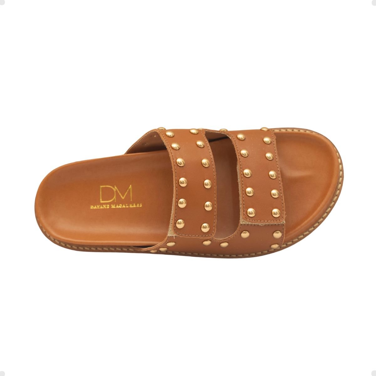 Tamanco Papete Velcro Dayane Magalhães Couro Camel Veneto Carmel 3