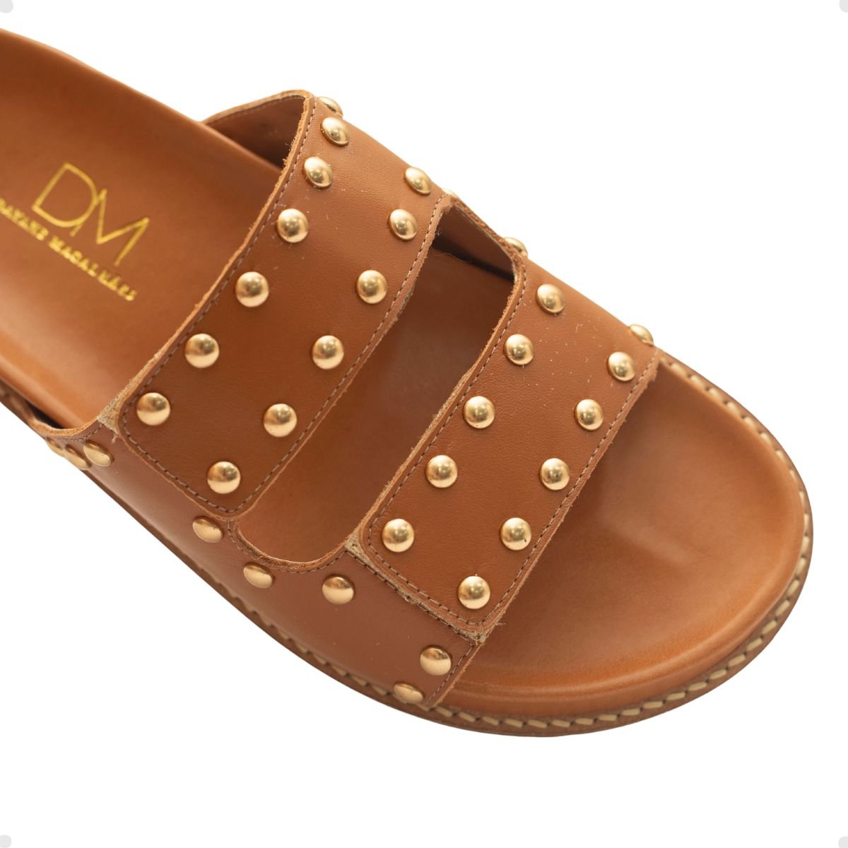 Tamanco Papete Velcro Dayane Magalhães Couro Camel Veneto Carmel 4