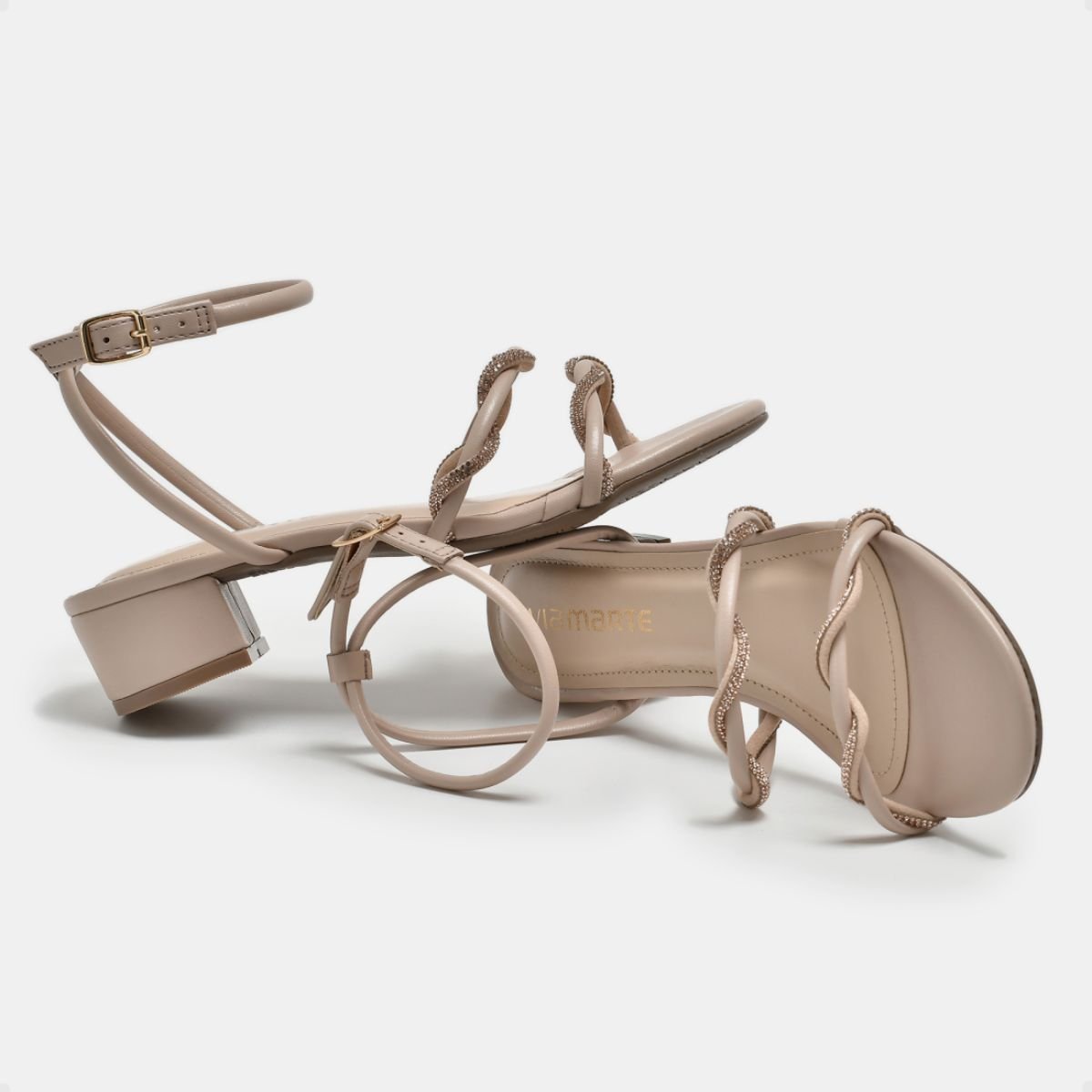 Sandália Feminina Salto Baixo Via Marte Creme Bege 4