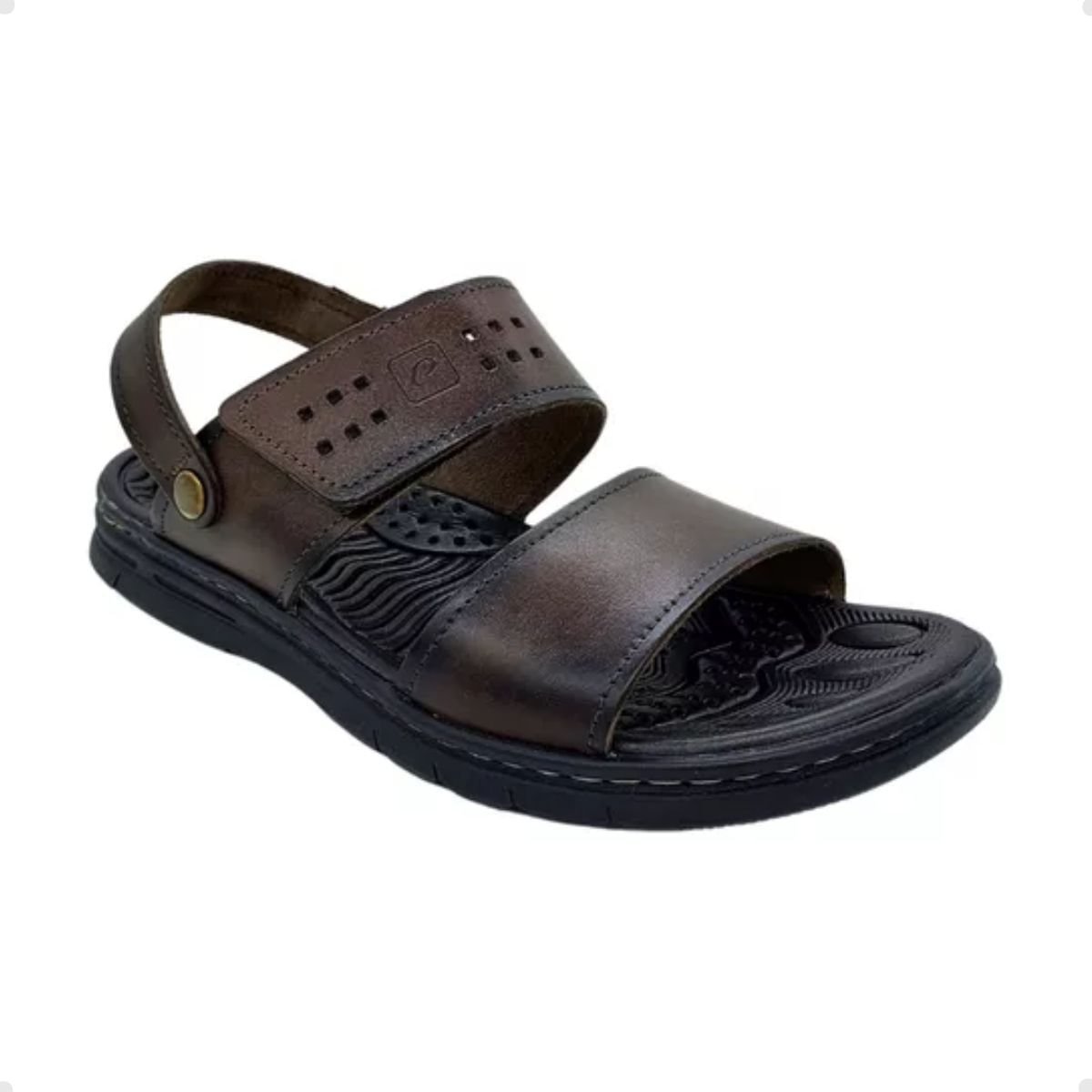 Sandália Masculina Em Couro Pegada Pinhão Marrom 3