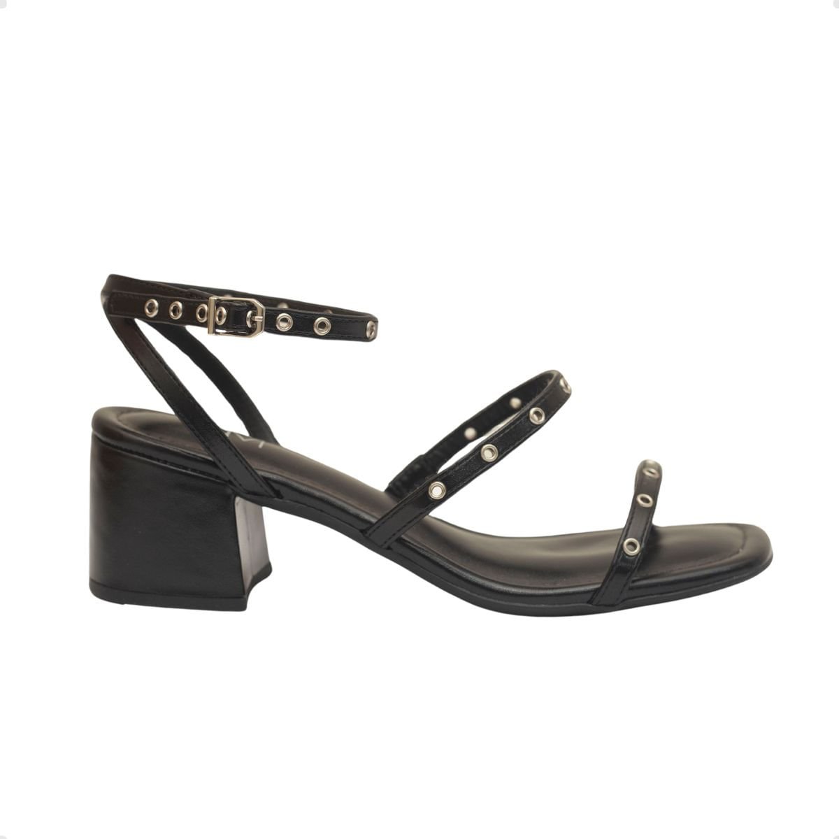 Sandália Salto Bloco Aura Dayane Magalhães Perfuros Preta Preto 1