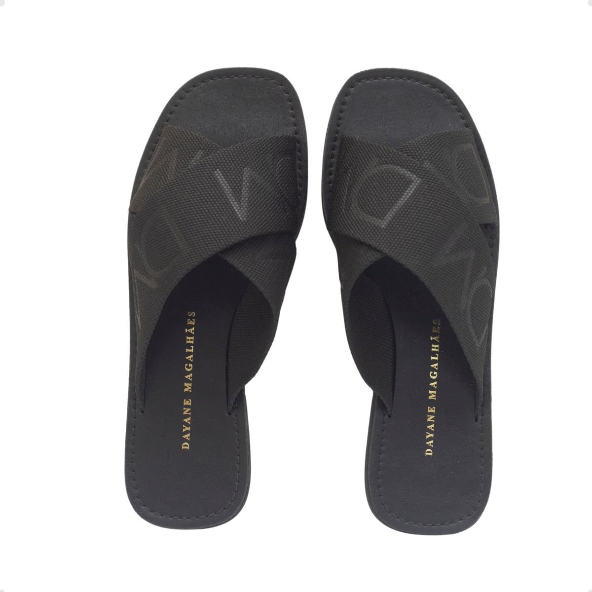 Tamanco Rasteiro Cruzado Dayane Magalhães Celeste Preto Preto 3