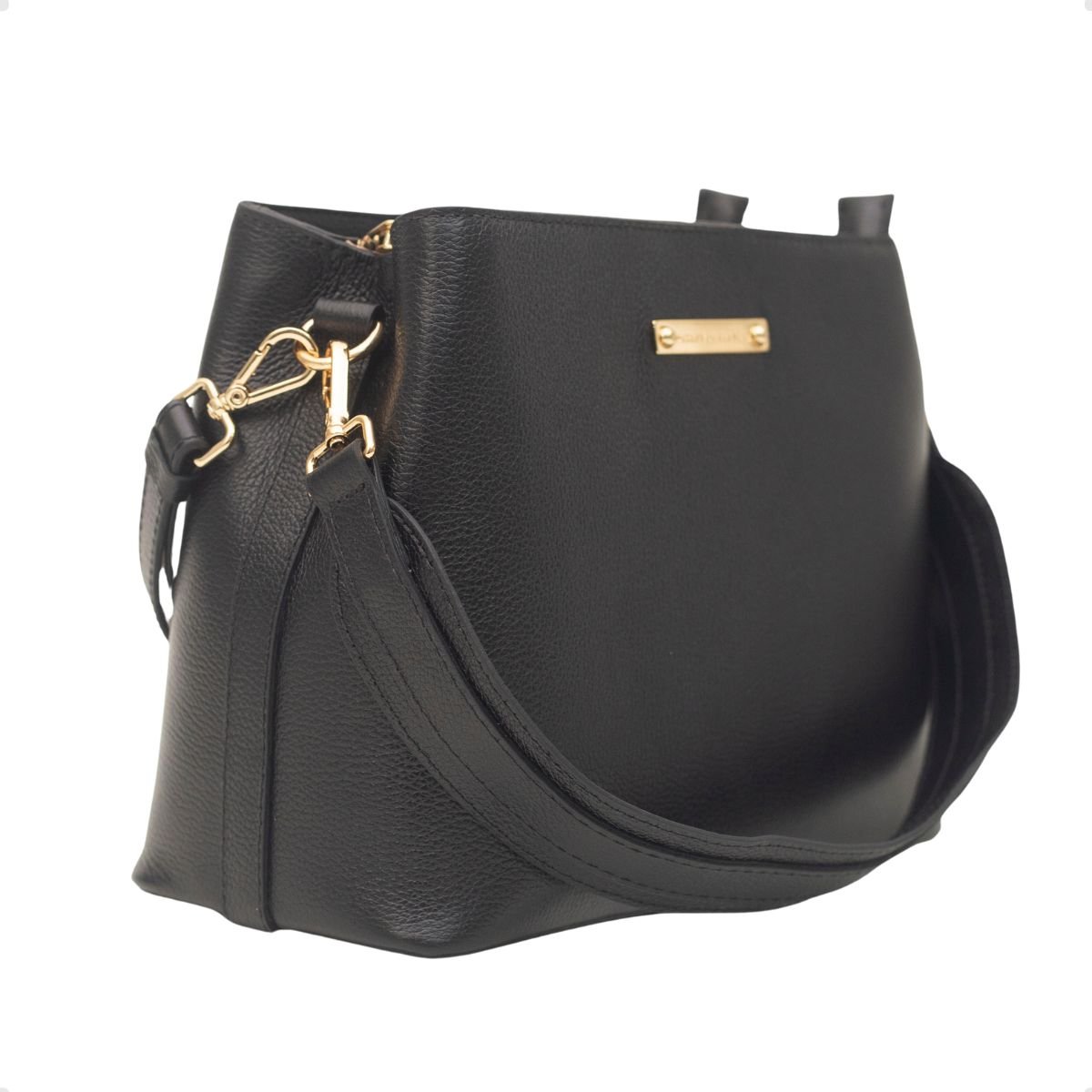 Bolsa Couro Transversal Dayane Magalhães Preta Preto 2