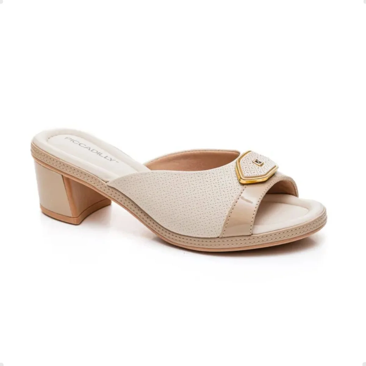 Tamanco Feminino Salto Médio Grosso Piccadilly Branco Bege