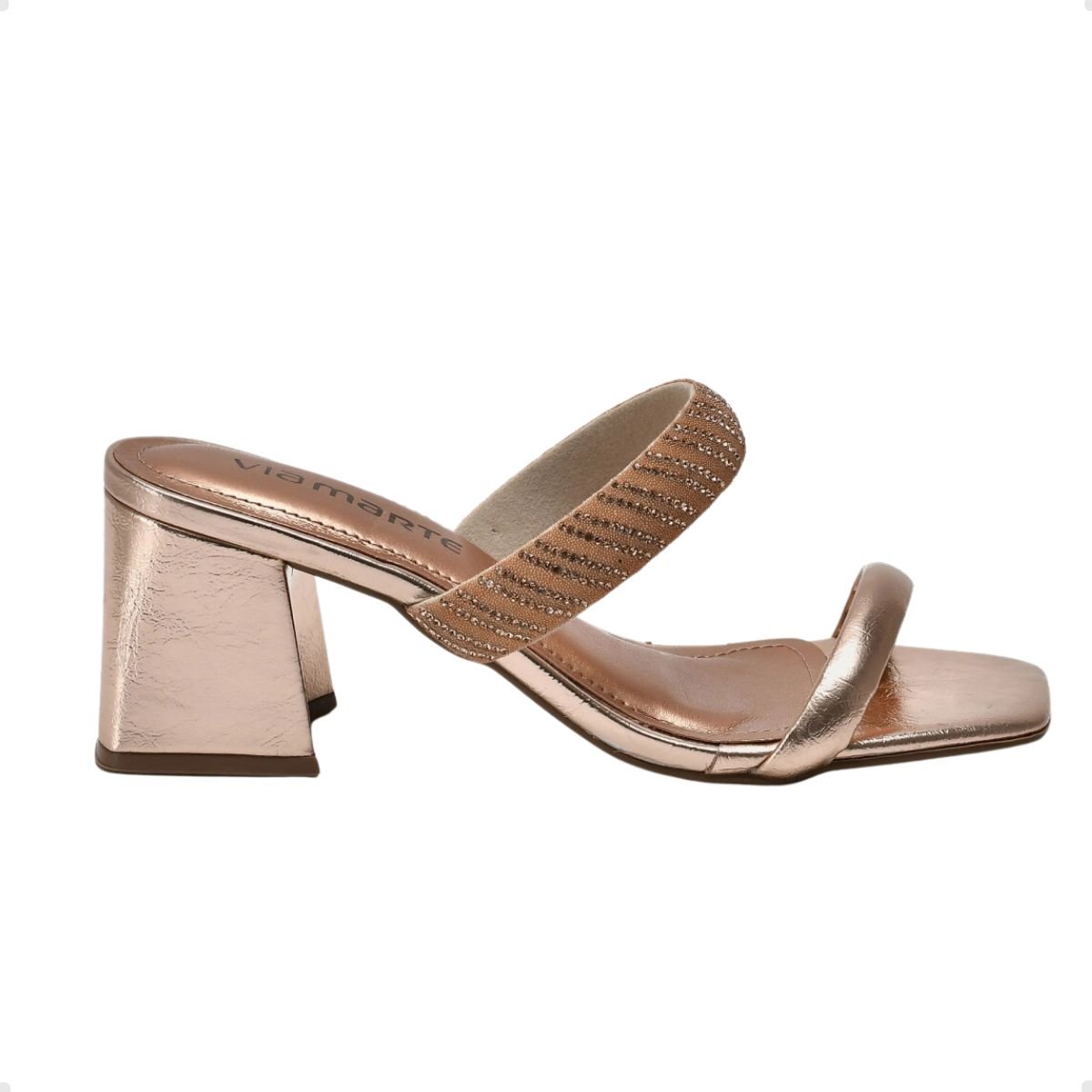 Tamanco Feminino Salto Médio Grosso Via Marte Bronze Rosa 1