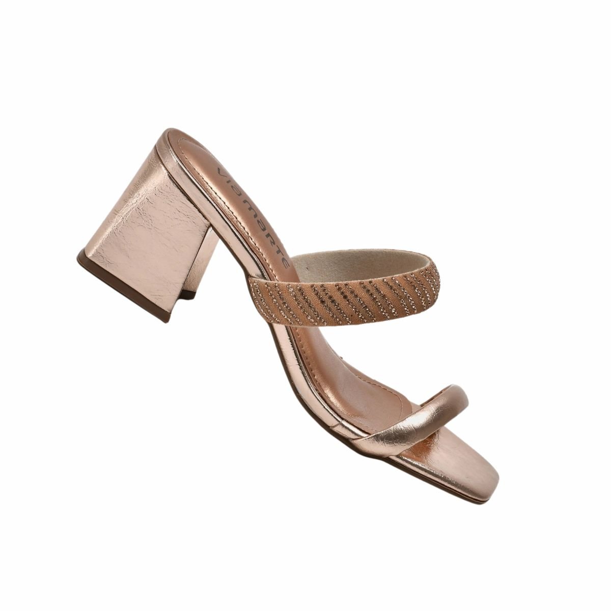 Tamanco Feminino Salto Médio Grosso Via Marte Bronze Rosa 2