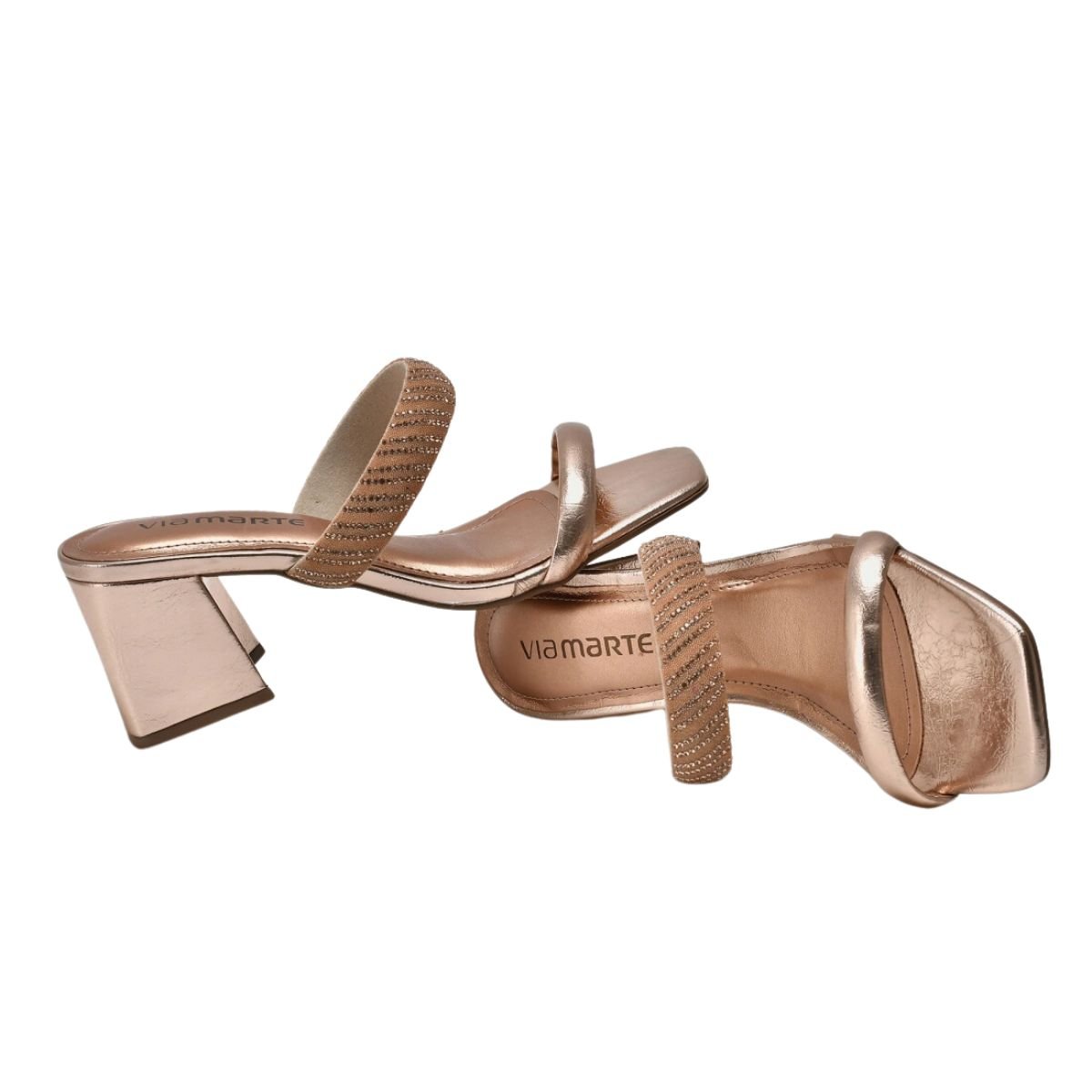 Tamanco Feminino Salto Médio Grosso Via Marte Bronze Rosa 3