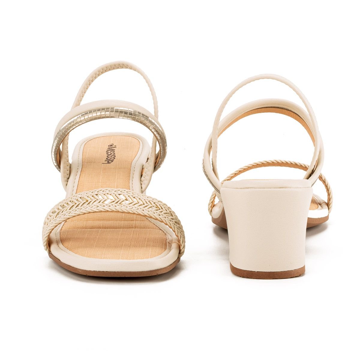 Sandália Feminina Salto Médio Grosso Mississipi Bege Bege 4