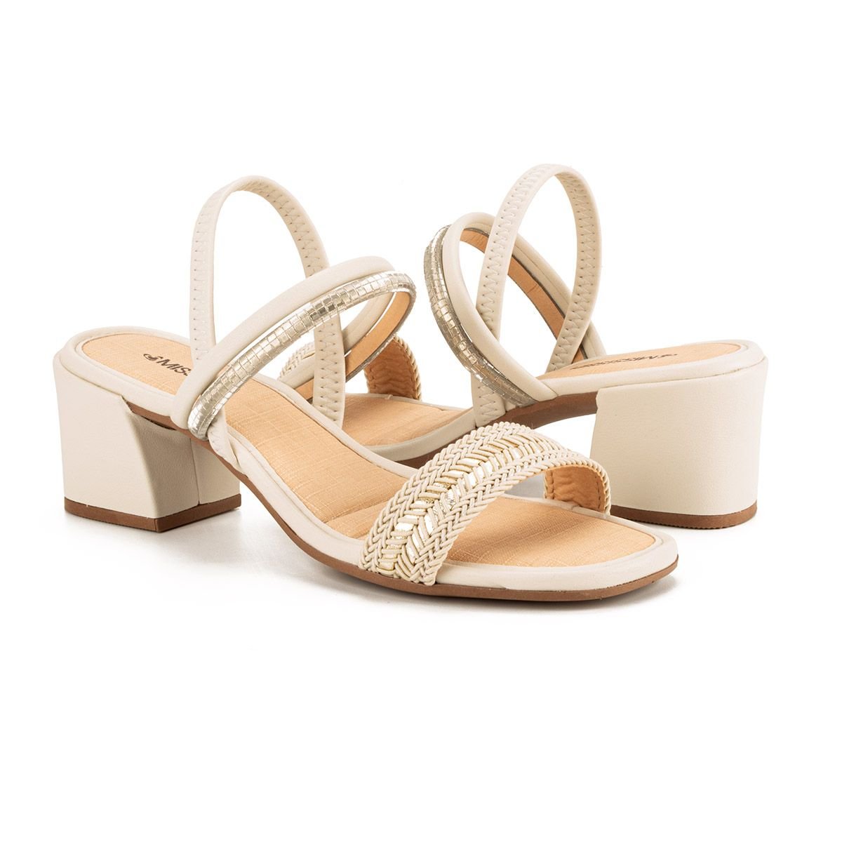 Sandália Feminina Salto Médio Grosso Mississipi Bege Bege 5