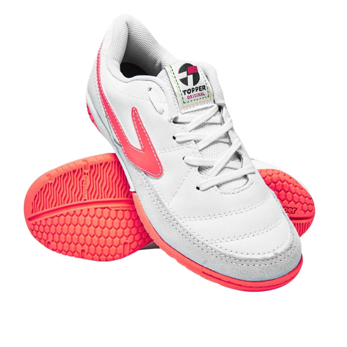 Chuteira Indoor Infantil Topper Titanium Branco E Coral Branco