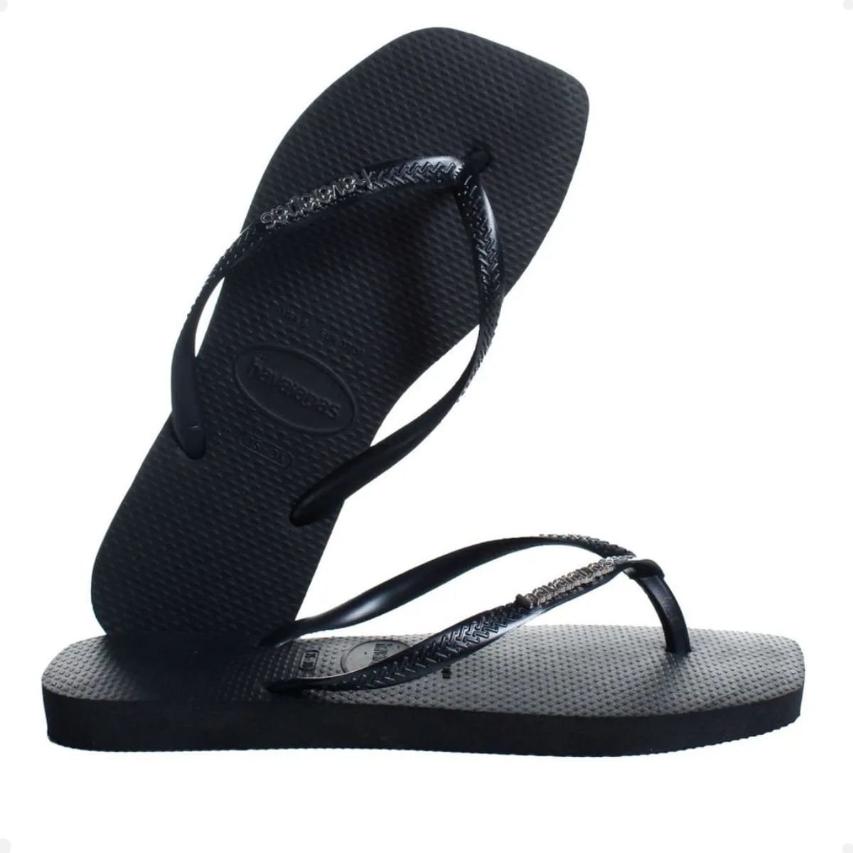 Chinelo Feminino Dedo Havaianas Sq Logo Met Preta Preto 3