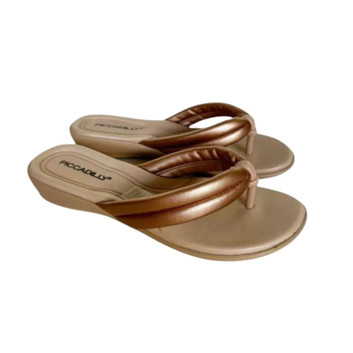 Chinelo Feminino Rasteiro Dedo Piccadilly Dourado Marrom 2