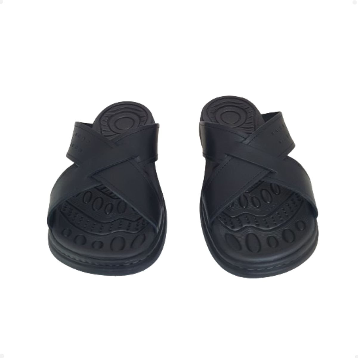 Chinelo Masculino Slide Em Couro Pegada Preto Preto 4