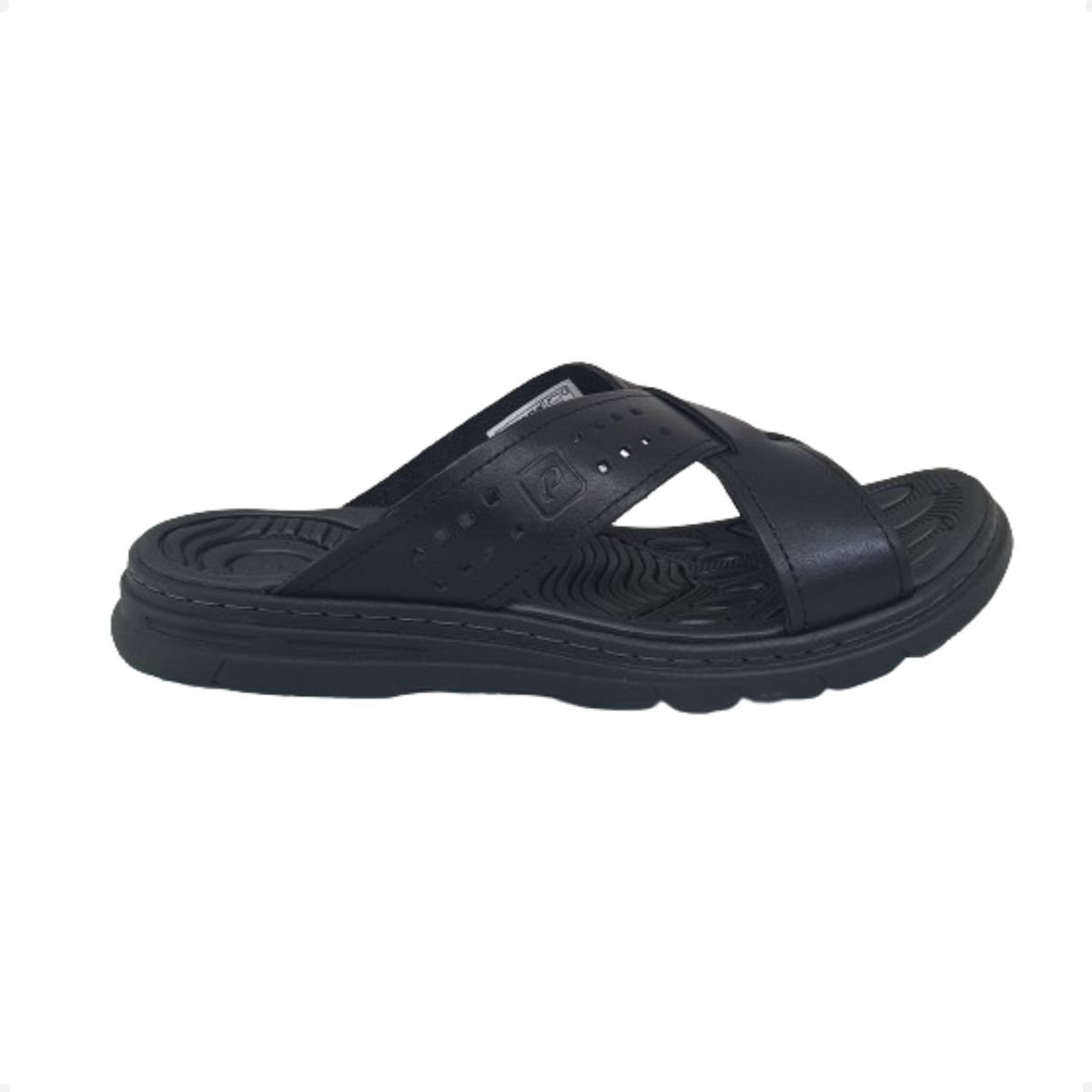 Chinelo Masculino Slide Em Couro Pegada Preto Preto 5
