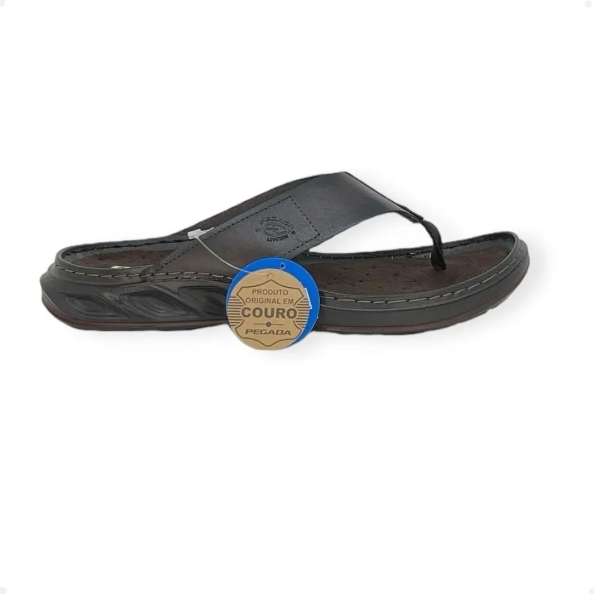 Chinelo Masculino Em Couro Dedo Pegada Marrom Marrom 2