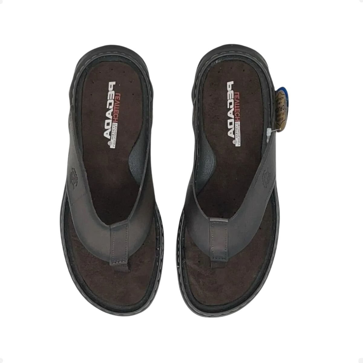 Chinelo Masculino Em Couro Dedo Pegada Marrom Marrom 4