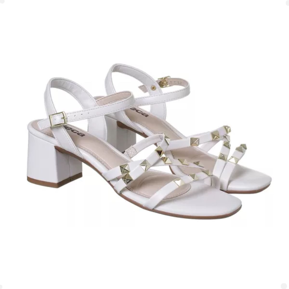 Sandália Feminina Salto Meédio Grosso Moleca Branca Branco 2