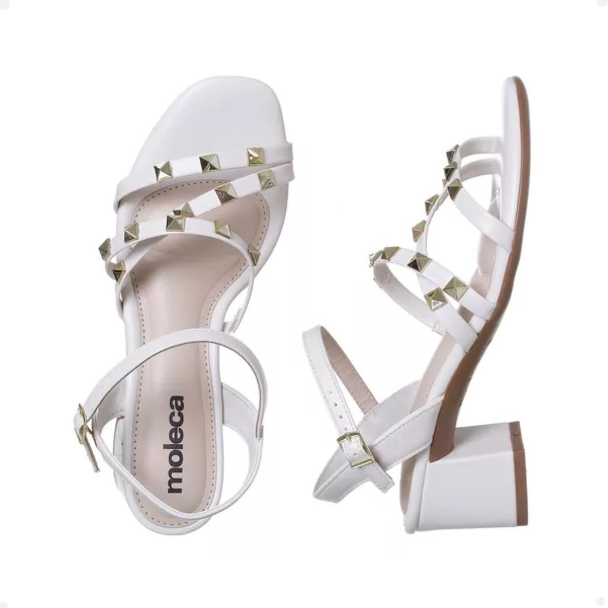 Sandália Feminina Salto Meédio Grosso Moleca Branca Branco 3