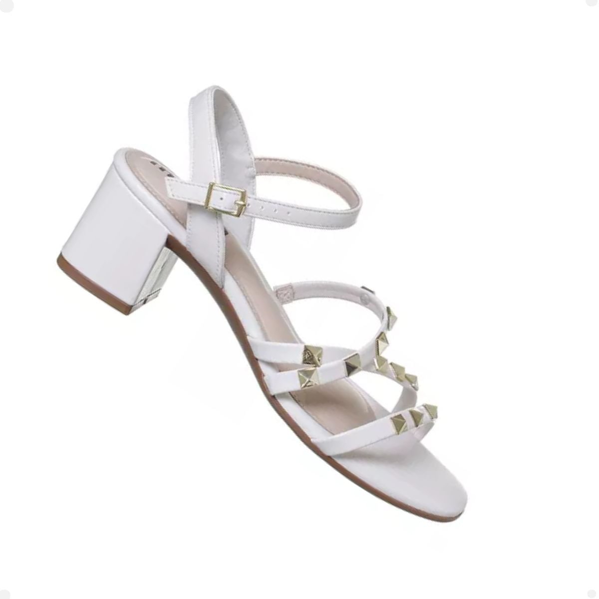 Sandália Feminina Salto Meédio Grosso Moleca Branca Branco 5