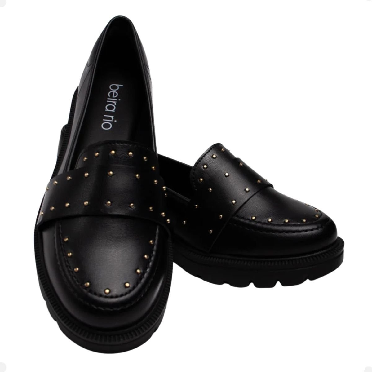 Sapato Mocassim Feminino Com Aplicações Metalizadas Preto Beira Rio Preto 3