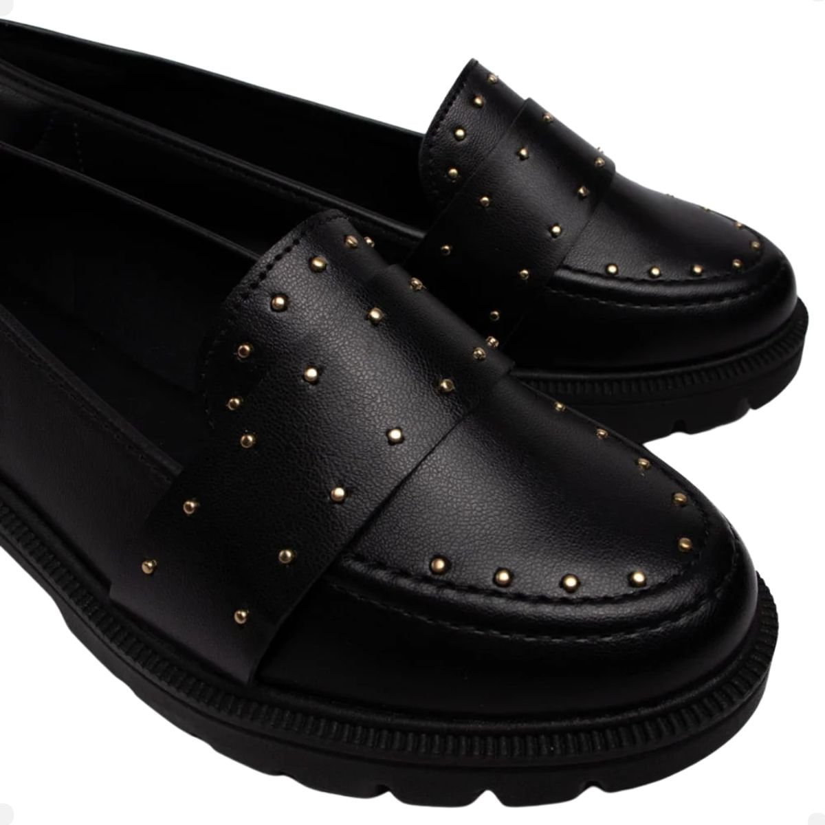 Sapato Mocassim Feminino Com Aplicações Metalizadas Preto Beira Rio Preto 4