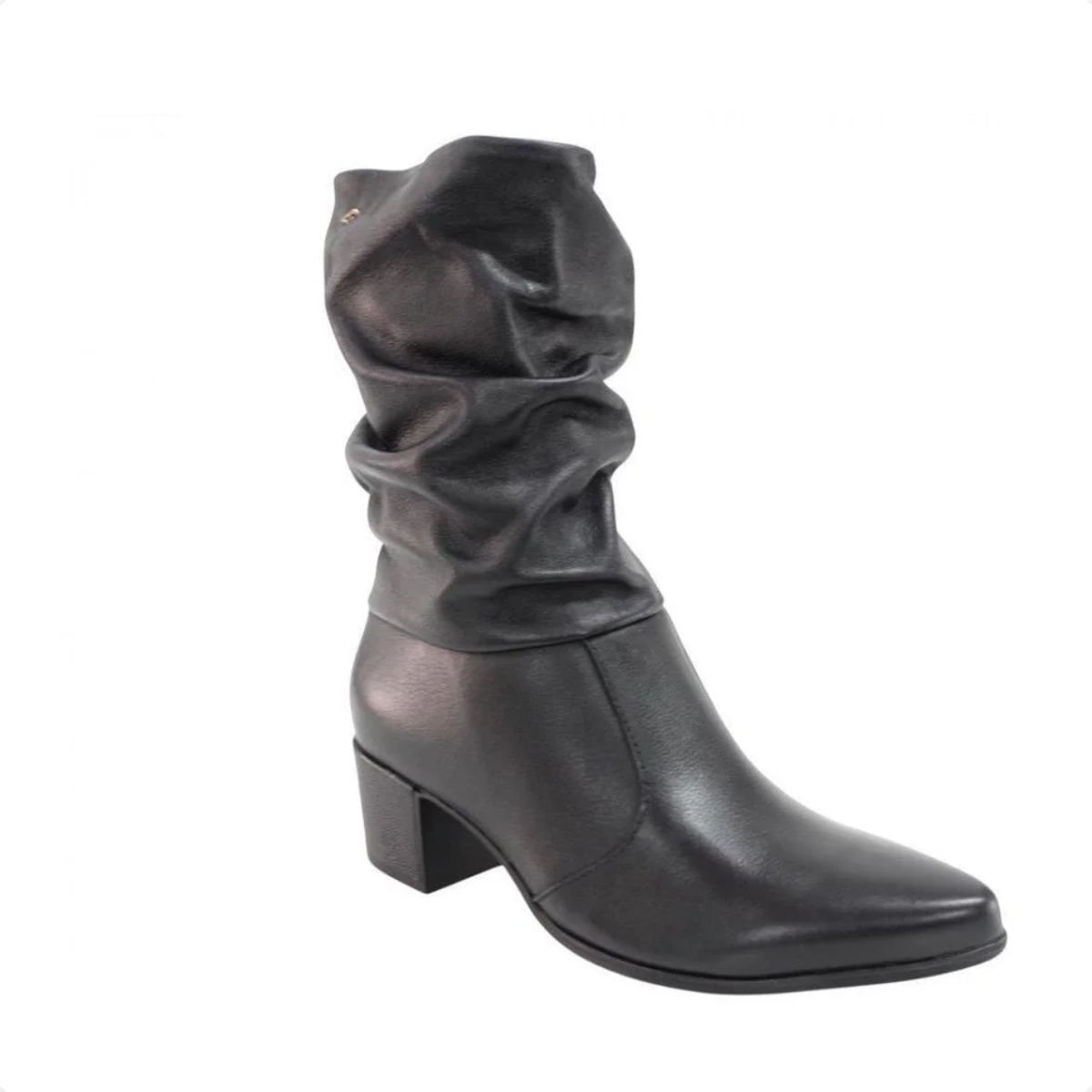 Bota Feminina Cano Médio Em Couro Pegada Preta Preto 2