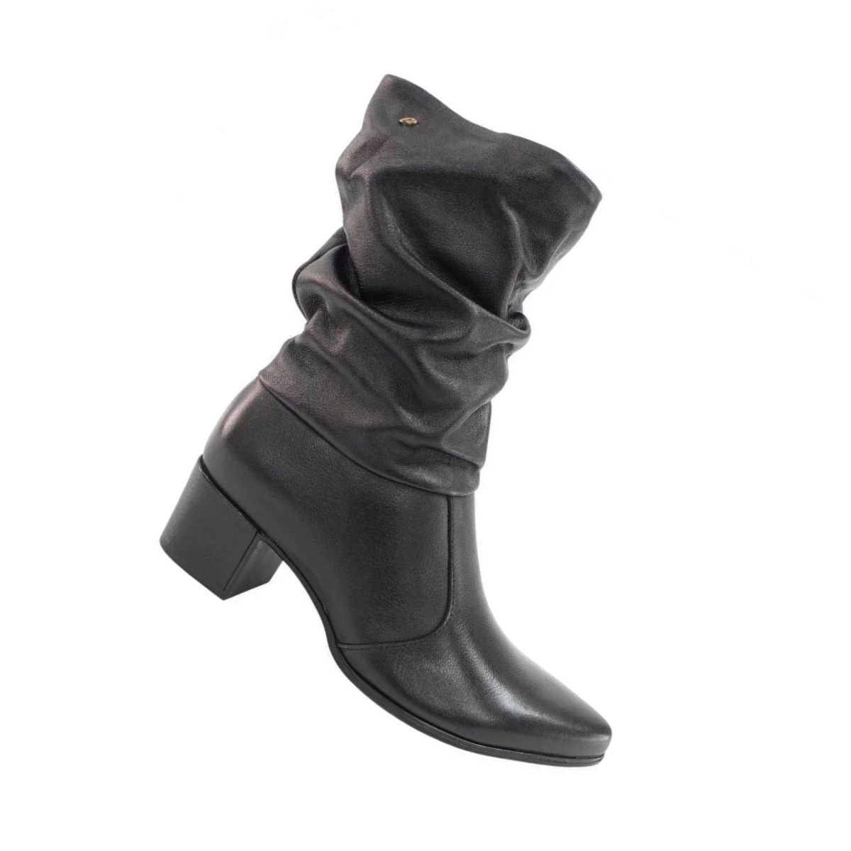 Bota Feminina Cano Médio Em Couro Pegada Preta Preto 4